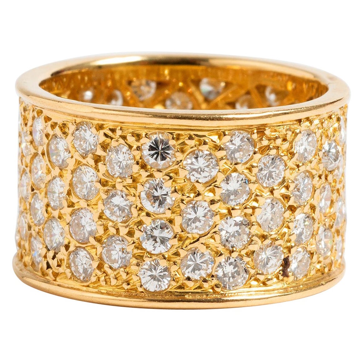 Glamorous Pave Set Diamond Ring, 18K Yellow Gold