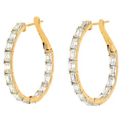 14K Yellow Gold Emerald Cut 5.25cts Hoop Earrings