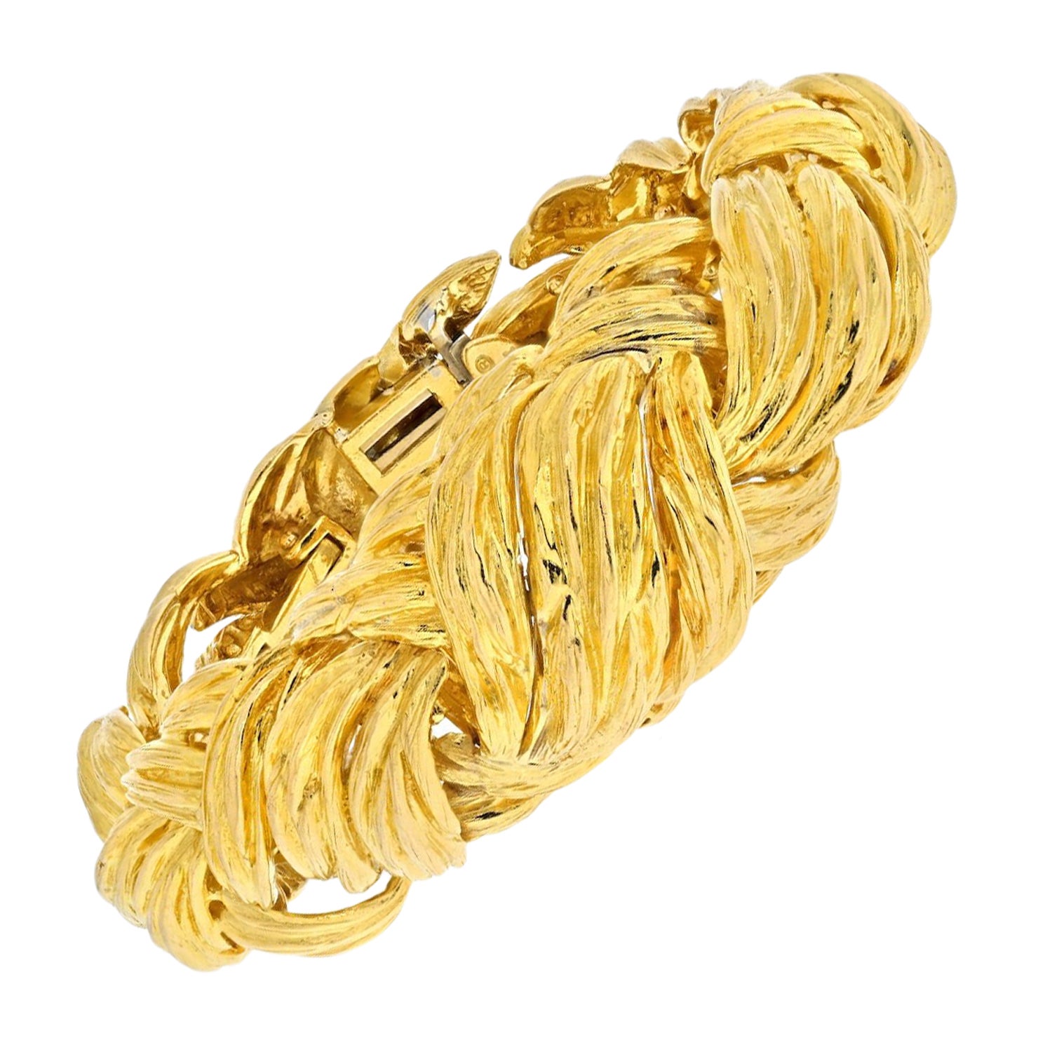 David Webb 18K Yellow Gold Textured Woven Crossover Bracelet