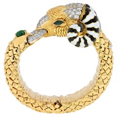 18K Yellow Gold Ram with White and Black Enamel Horns Bracelet