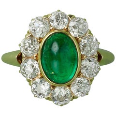 Gold Cluster Ring with Emerald and Diamonds