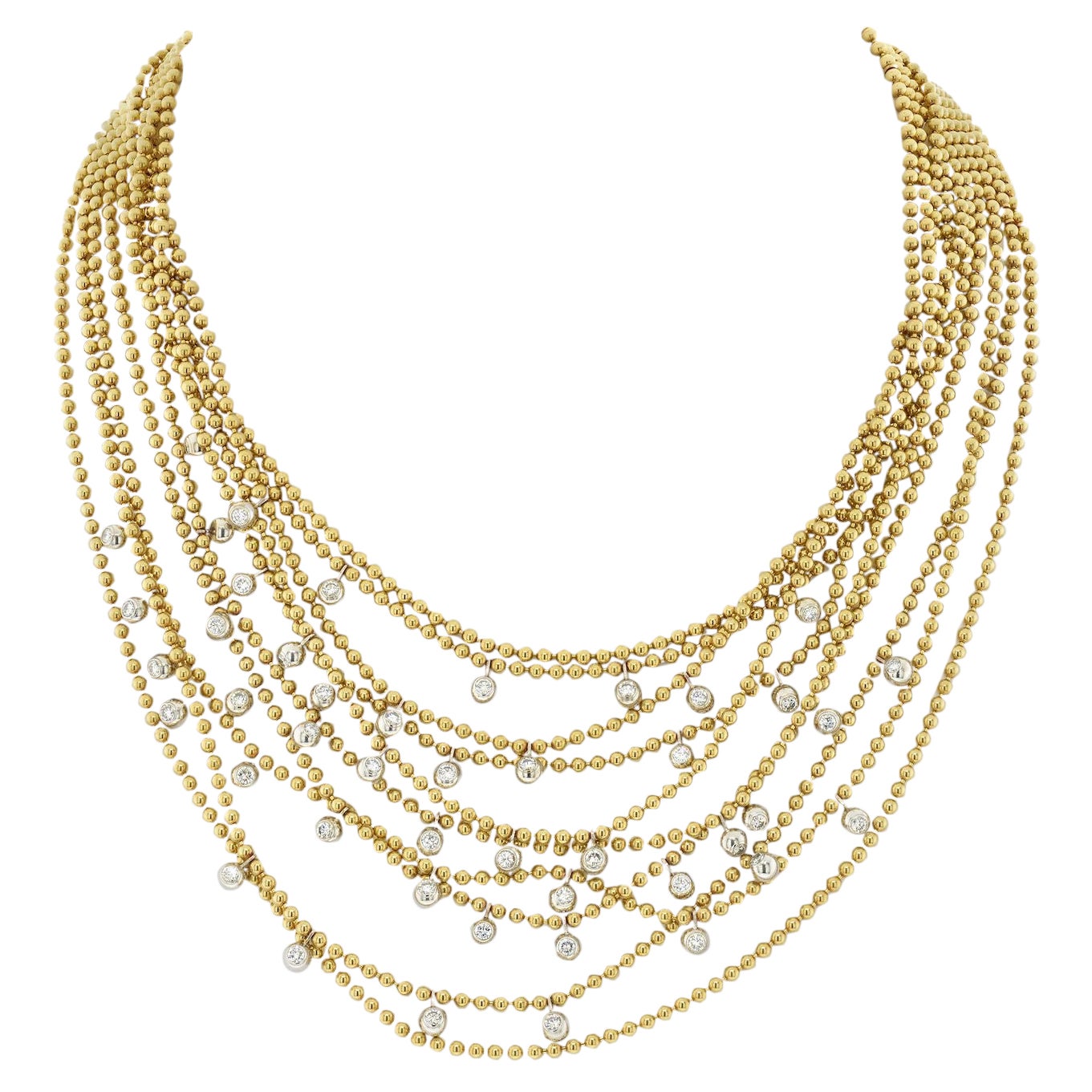 Cartier 18K Yellow Gold Diamond Draperie Multi-Strand 10 Row Necklace