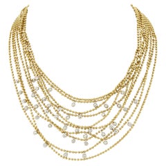 Vintage Cartier 18K Yellow Gold Diamond Draperie Multi-Strand 10 Row Necklace
