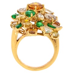 Vintage 18K Yellow Gold Tutti Frutti Diamond and Color Stones Ring