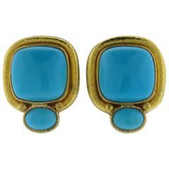 Elizabeth Locke Turquoise Gold Earrings