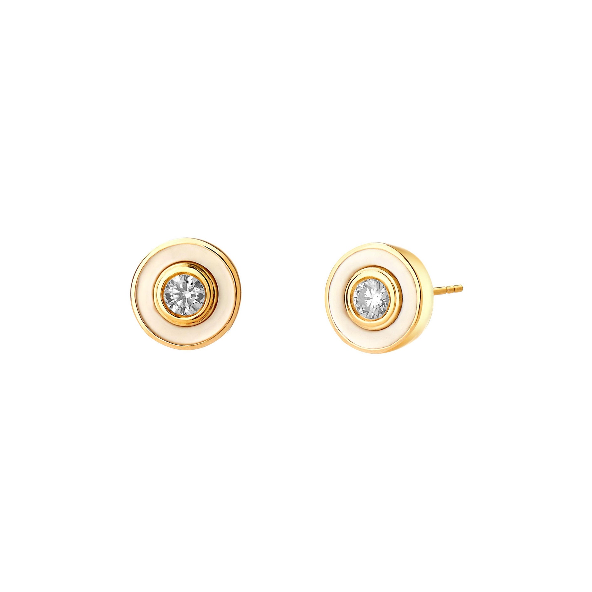 Syna Yellow Gold Cosmic Studs with Mother of Pearl and Diamonds For Sale