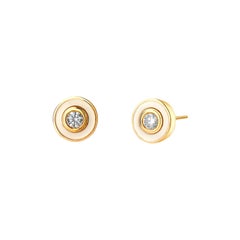 Syna Yellow Gold Cosmic Studs with Mother of Pearl and Diamonds