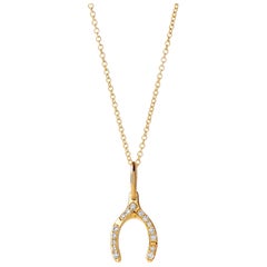 Syna Yellow Gold Wishbone Pendant with Diamonds