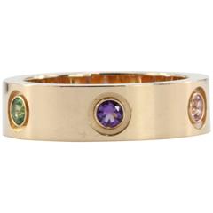 Cartier Love Multicolor Gem Gold Band Ring 