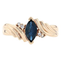 Anello bypass con zaffiro e diamante in oro giallo, 14k Taglio marquise 0,81ctw a coste