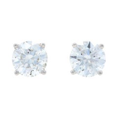 White Gold Diamond Stud Earrings, 14k Round 2.00ctw GIA & HRD Triple Excellent