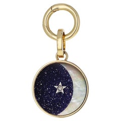 18Kt Yellow Gold Charm with Blue Aventurine, White Gold 18kt Star and Diamond
