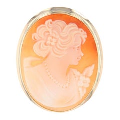 Yellow Gold Carved Shell Cameo Brooch/Enhancer Pendant 14k Silhouette Pin, Italy