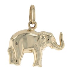 Yellow Gold Standing Elephant Charm, 14k Pachyderm Animal Pendant