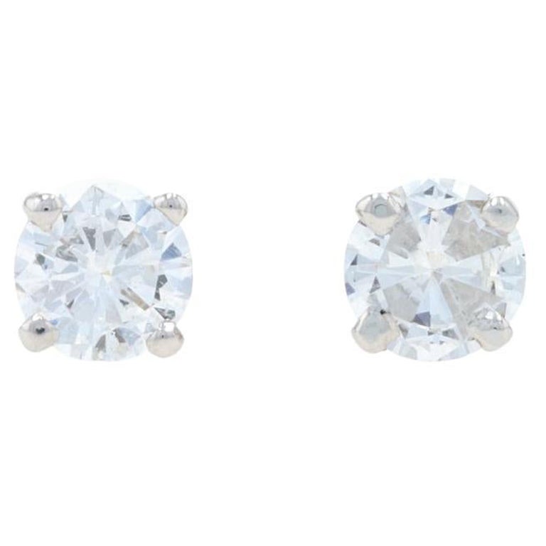 White Gold Diamond Stud Earrings, 14k Round Brilliant Cut .53ctw Pierced