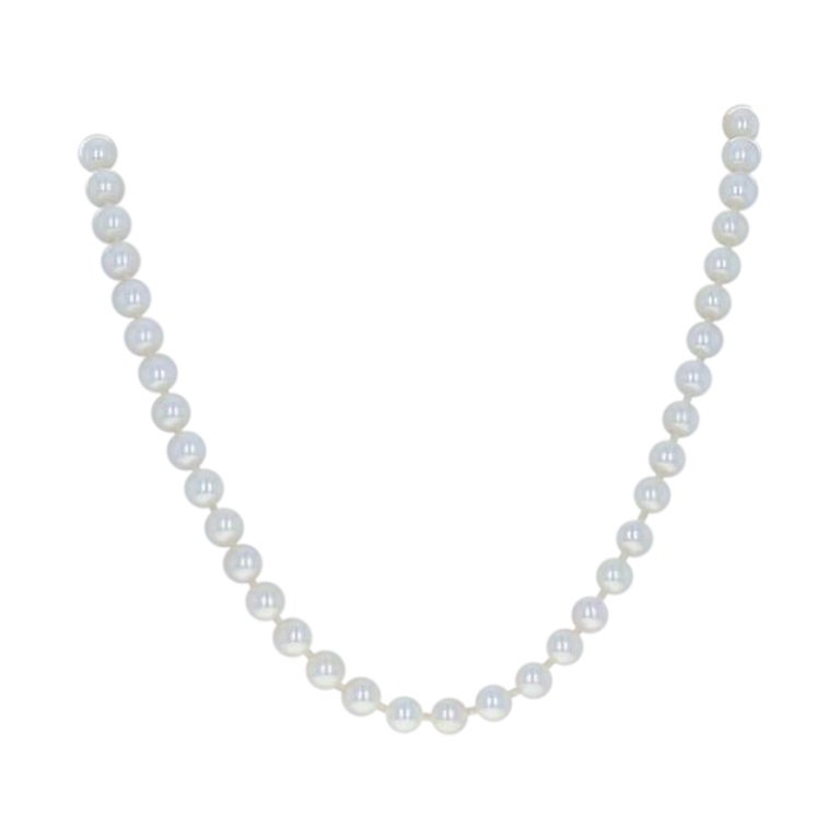 White Gold Akoya Pearl Knotted Strand Necklace, 14k