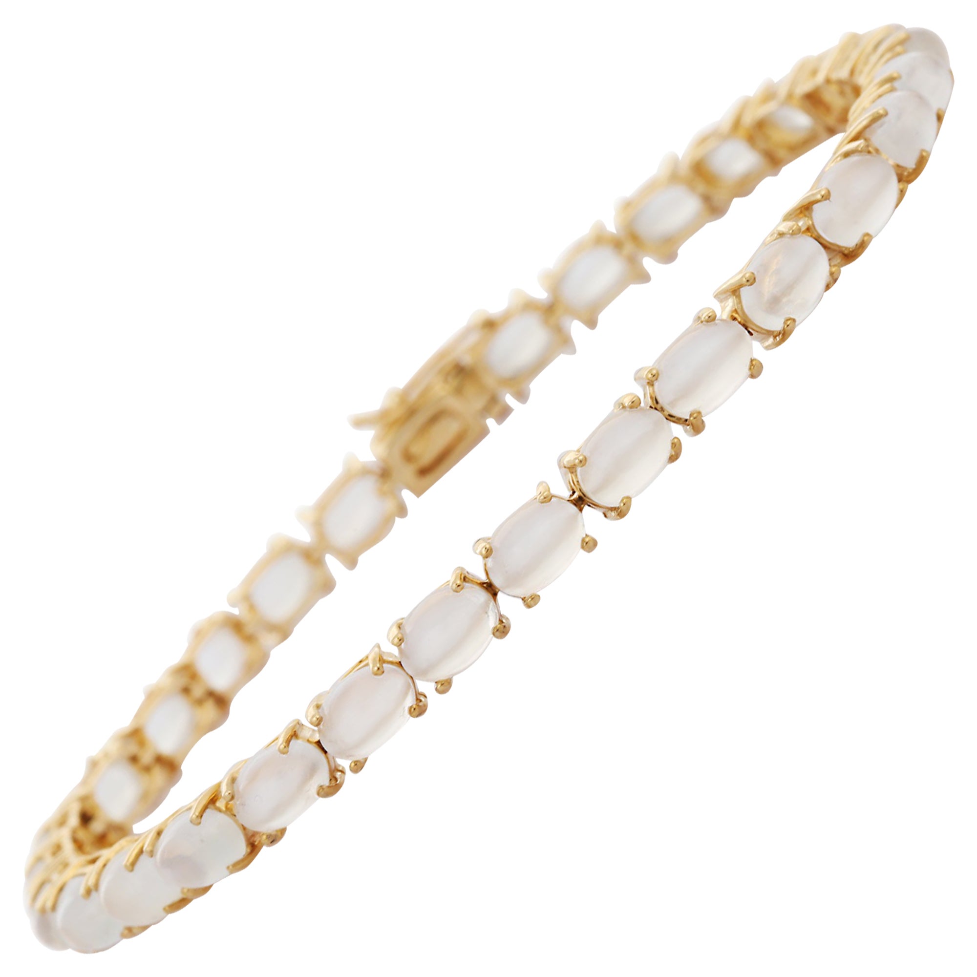 Bracelet tennis en or jaune massif de 14 carats avec pierres de lune arc-en-ciel en vente