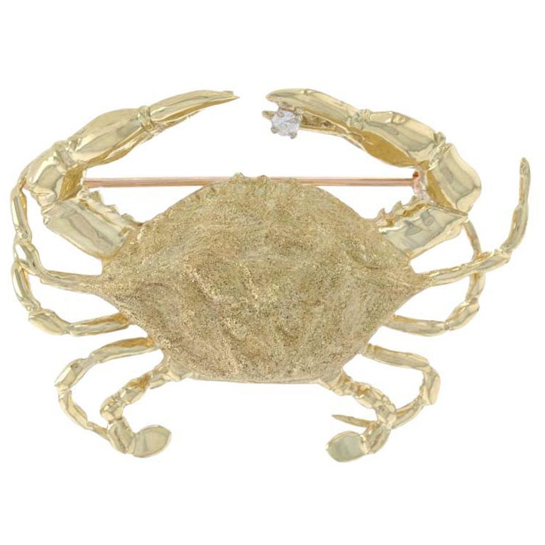 Sophie Jane Vintage Crab Brooch Diamond 14K Yellow Gold Cancer Zodiac Pin Ocean Jewelry