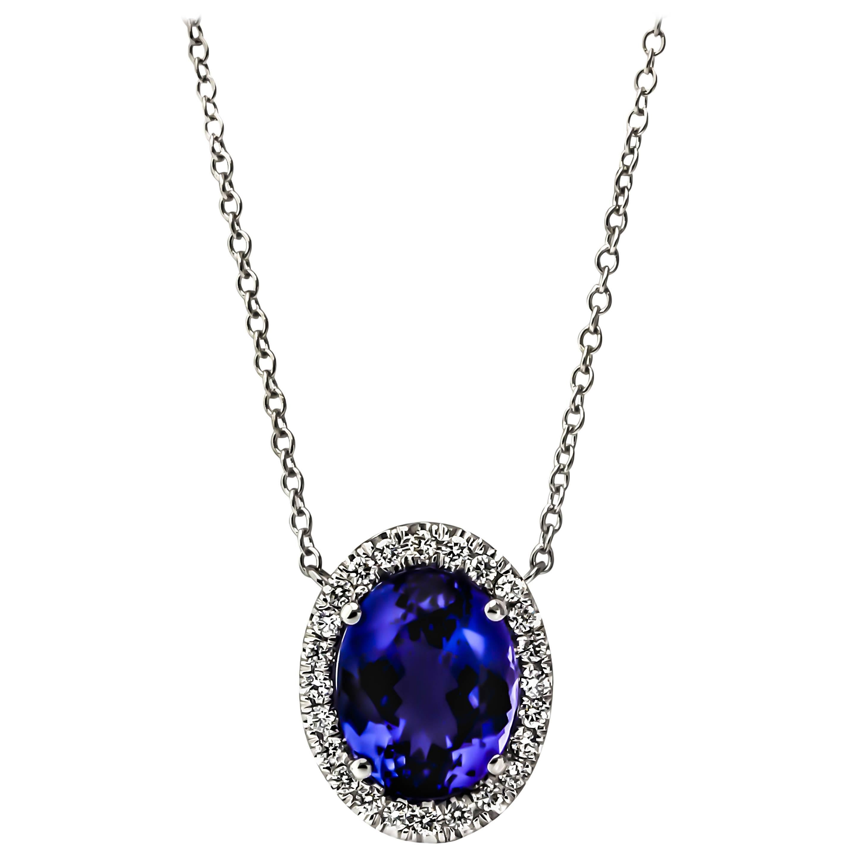 One of a Kind 3.46 Carat Tanzanite Diamond Gold Necklace For Sale