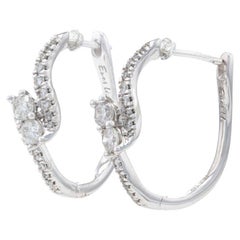 Antique Ever Us Diamond Bypass Hoop Earrings, White Gold 14k Round Cut .62ctw Two-Stone