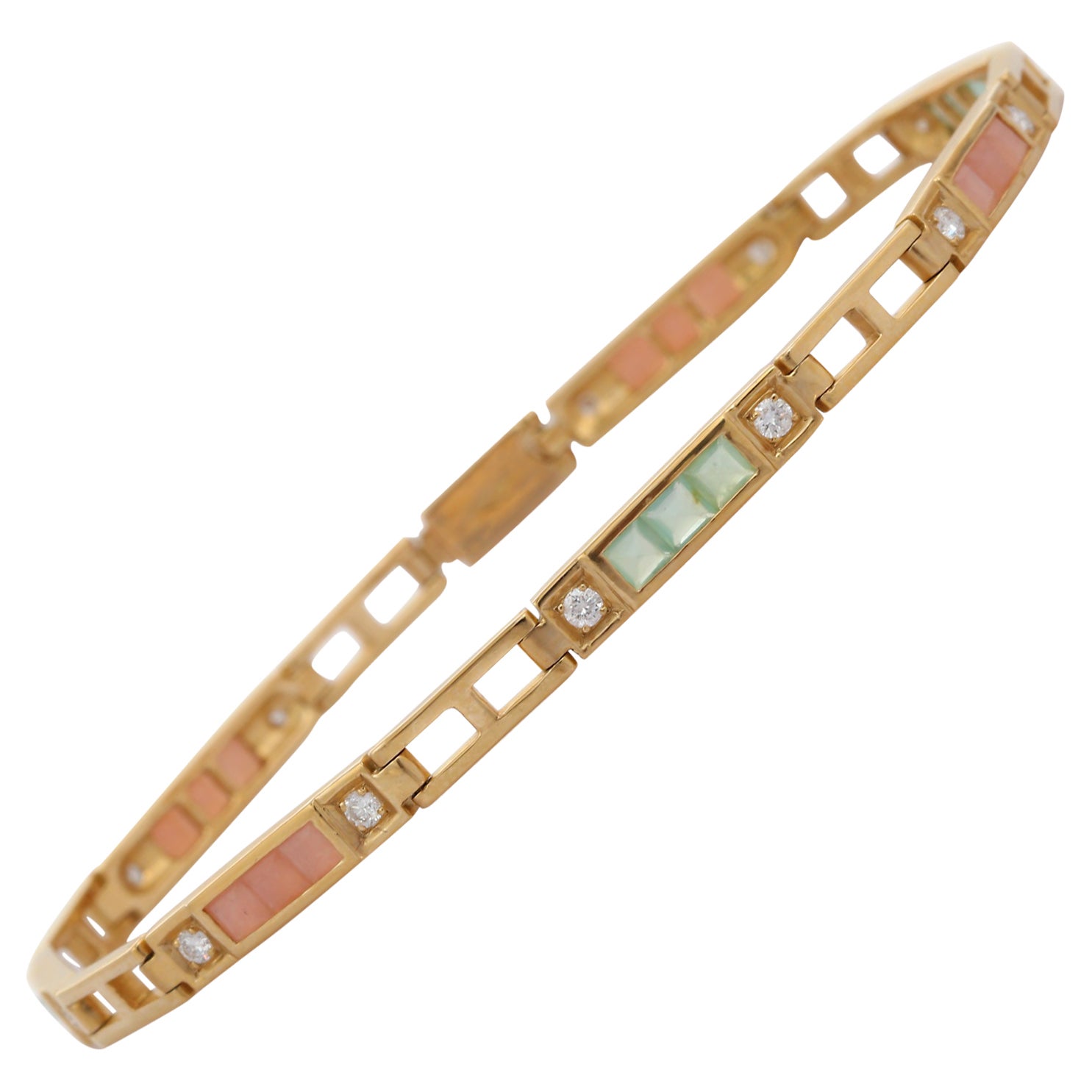 Modernes Armband aus 18 Karat massivem Gelbgold mit Opal und Diamanten