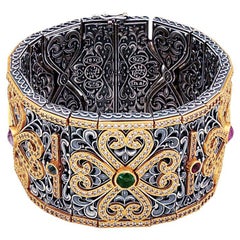 Wide Bracelet with Semi-Precious Gemstones, Zircon in Byzantine Pattern