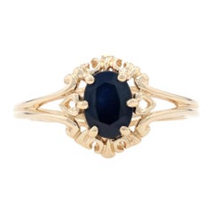 Yellow Gold Sapphire Solitaire Ring, 10k Oval Cut 1.10ct