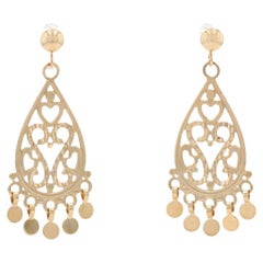 Yellow Gold Teardrop Scroll Chandelier Earrings, 14k Pierced