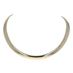 Yellow Gold Omega Chain Necklace, 14k Choker Italy