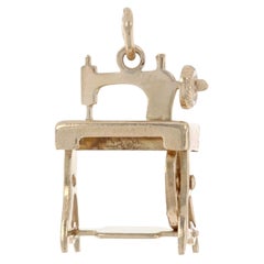 Yellow Gold Treadle Sewing Machine Charm, 14k Textiles Moves