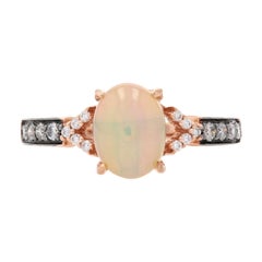 Vintage Le Vian Welo Opal & Diamond Ring, Rose Gold 14k Oval Cabochon Cut .96ctw