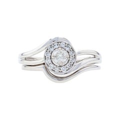 Vintage New Diamond Halo Bypass Engagement Ring & Wedding Band, 14k White Gold .53ctw