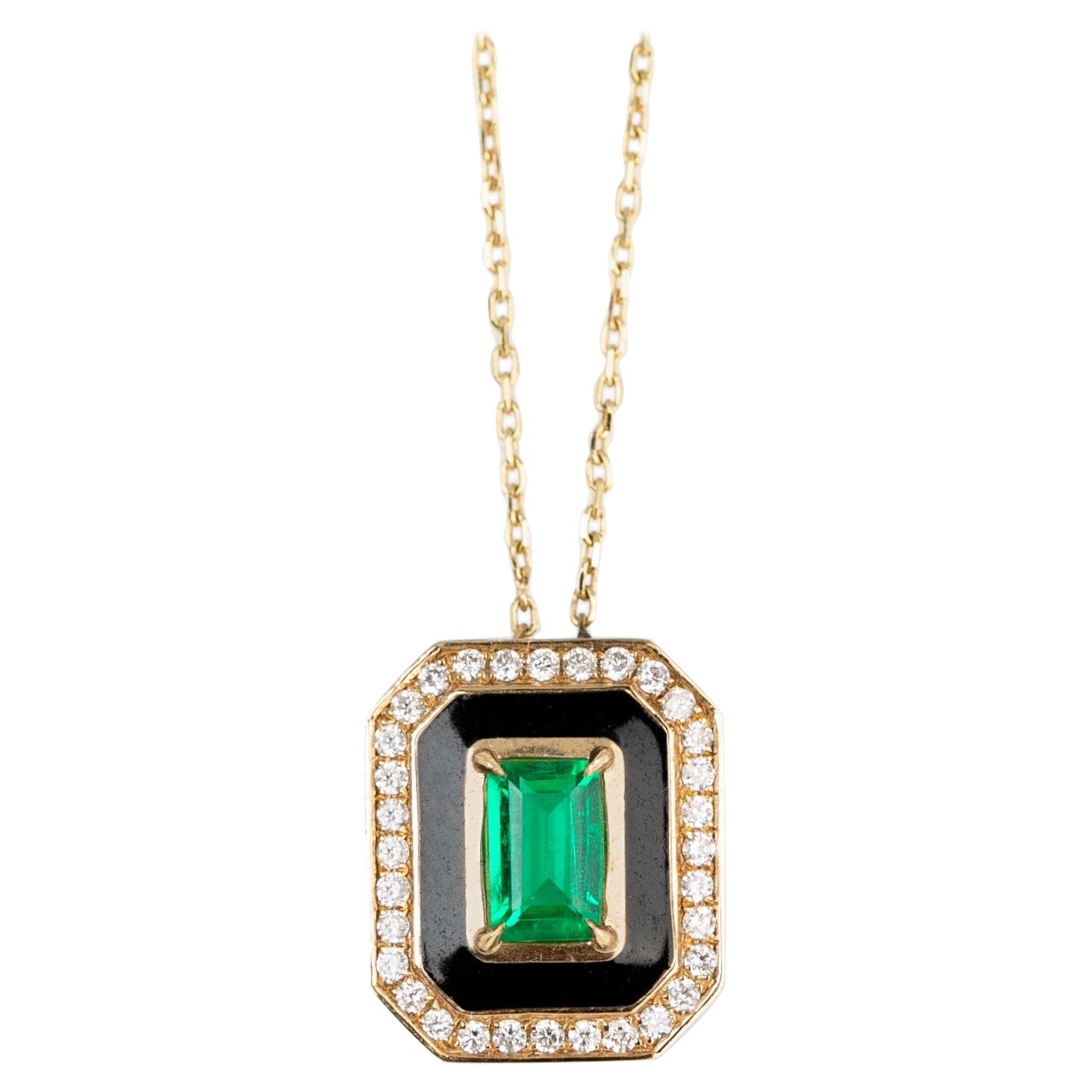 Art Deco Style 0.55 Ct Emerald 14K Gold Necklace