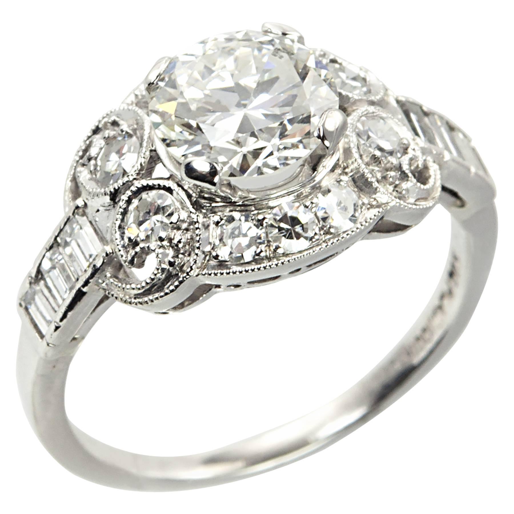 1930s 1.26 Carat Diamond Platinum Engagement Ring For Sale