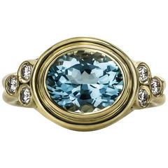 One of a Kind 3.02 Carat Aquamarine Diamond Gold Ring