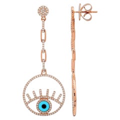 0.89 Carat Total Weight Diamond Evil Eye Drop Earrings