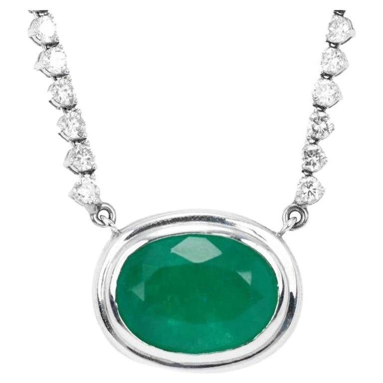 10.83tcw 14K Colombian Emerald-Oval Cut & Diamond Hepburn Necklace For Sale