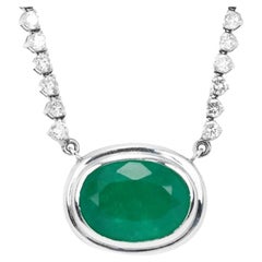 10.83tcw 14K Colombian Emerald-Oval Cut & Diamond Hepburn Necklace