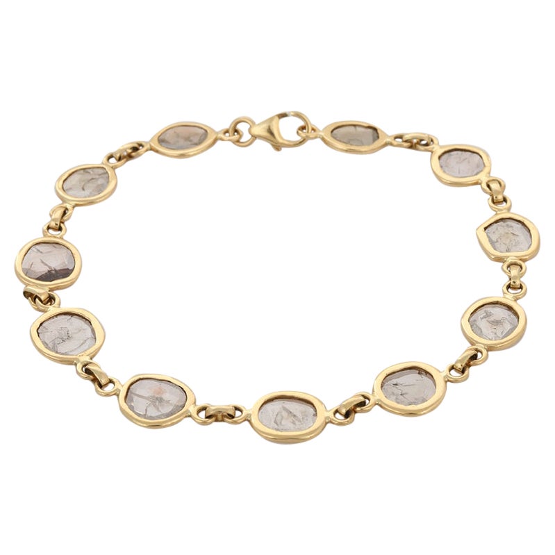 18K Solid Yellow Gold Uncut Diamond Chain Bracelet for Her For Sale