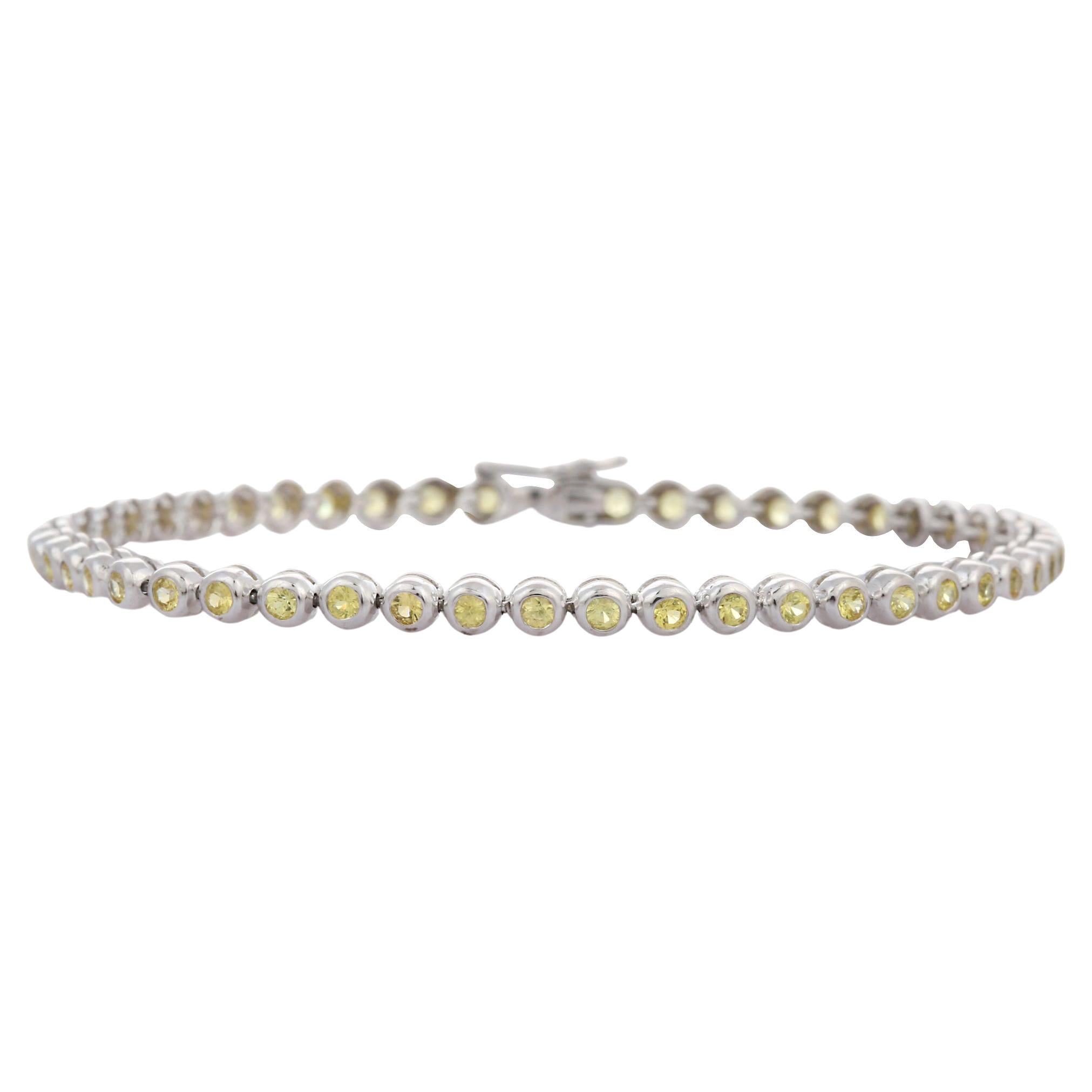 18K White Gold Round Cut Yellow Sapphire Tennis Bracelet