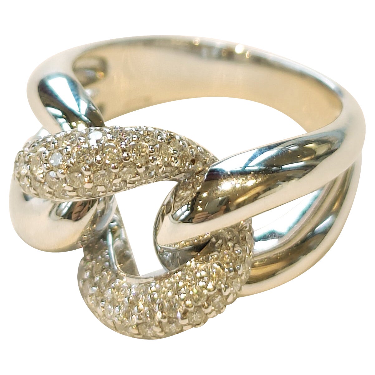 Bonebakker Chain Link Ring 18 Karat White Gold with Diamonds