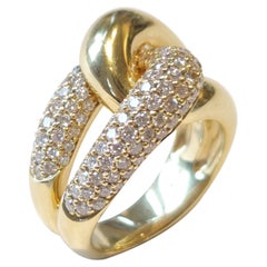 Bonebakker 18 Karat Yellow Gold Double Link Ring with Diamonds