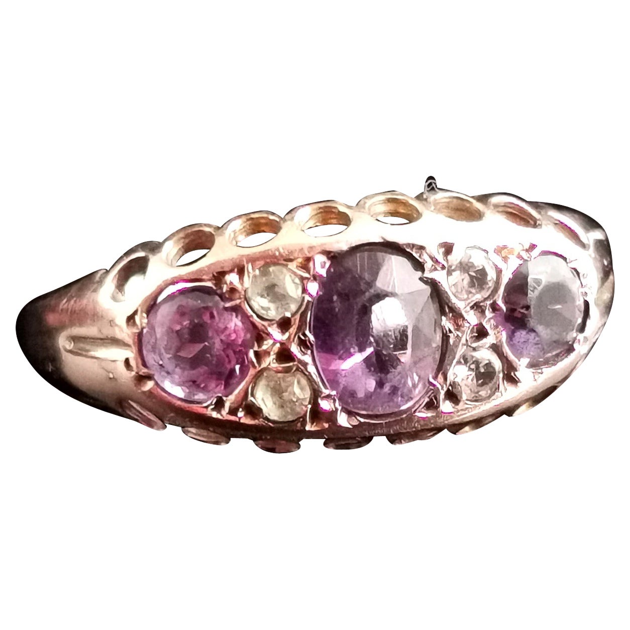 Antique Amethyst and Paste Stone Ring, 9 Karat Gold