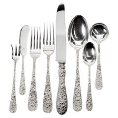 Vintage Stieff Repousse Sterling Silver Flatware Nine Piece Set, Service for Eight
