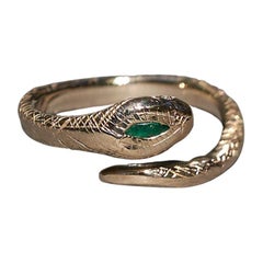 Emerald White Diamond Snake Ring Victorian Style Bronze J Dauphin