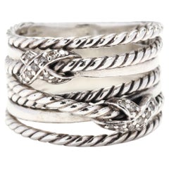 David Yurman Double Diamond X Crossover Ring, Crossover Wide Band Ring