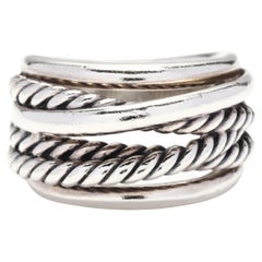 David Yurman Crossover Ring, Cable Band Ring, Wide Band Ring, Sterling Silver