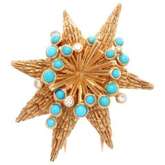 Vintage Cartier Turquoise Diamond Gold Starfish Brooch