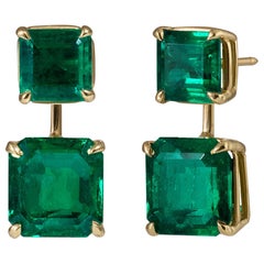 Incredible  9.13 Carat Colombian Emerald Detachable 18k Gold Earrings