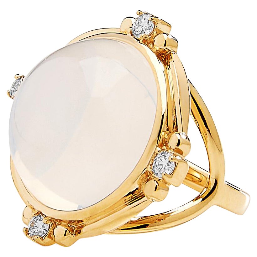 Syna Moon Quartz Yellow Gold Ring with Champagne Diamonds For Sale